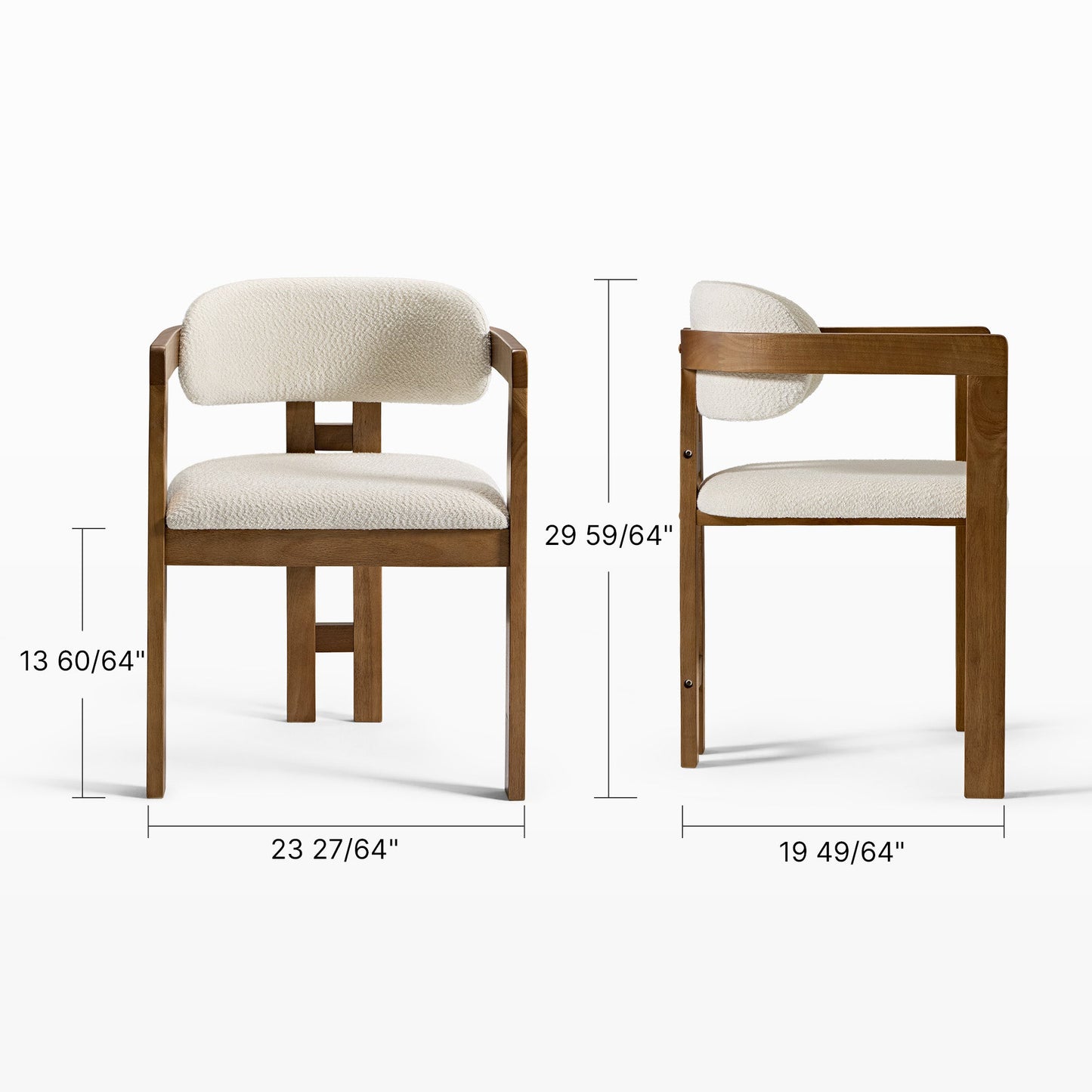 Elle Boucle Dining Chairs Set of 2, Walnut/Black