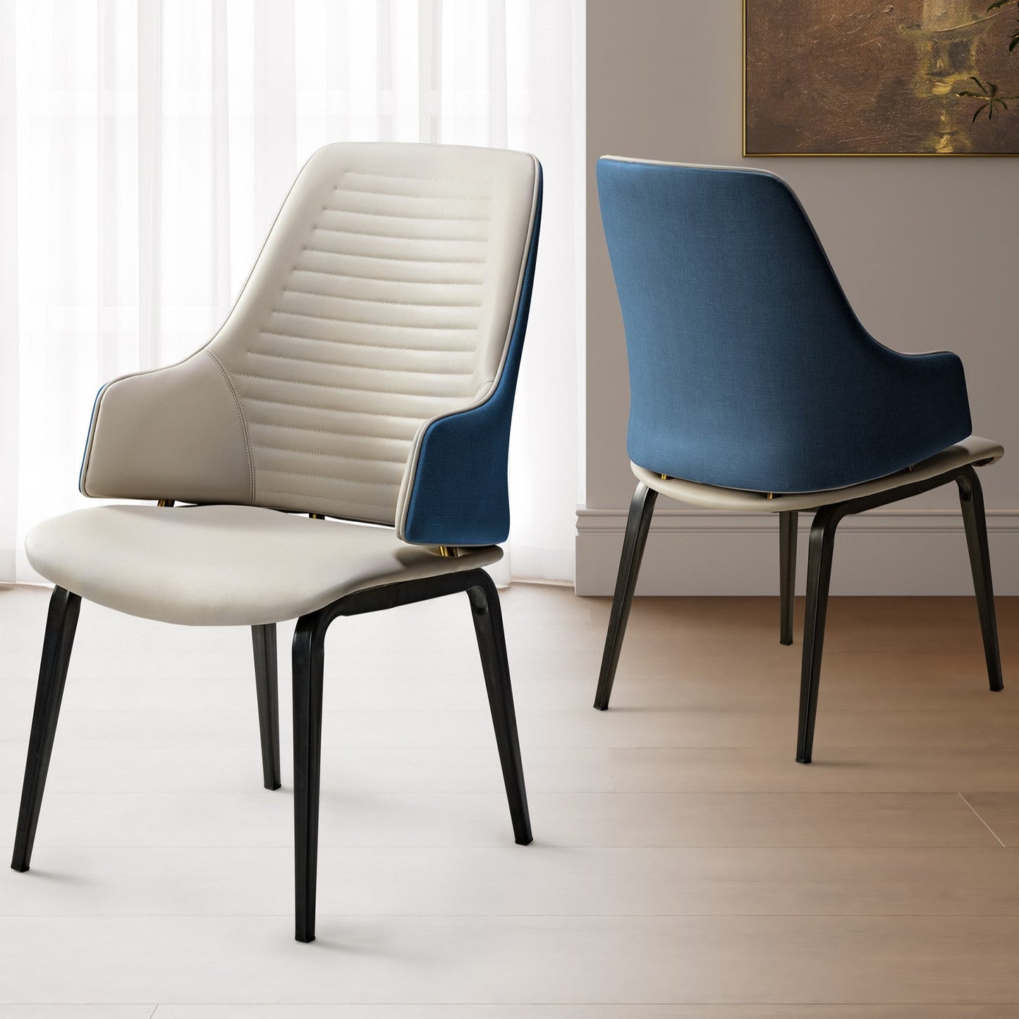 Juliet, Dining Arm Chairs Set of 2, Brown/Blue