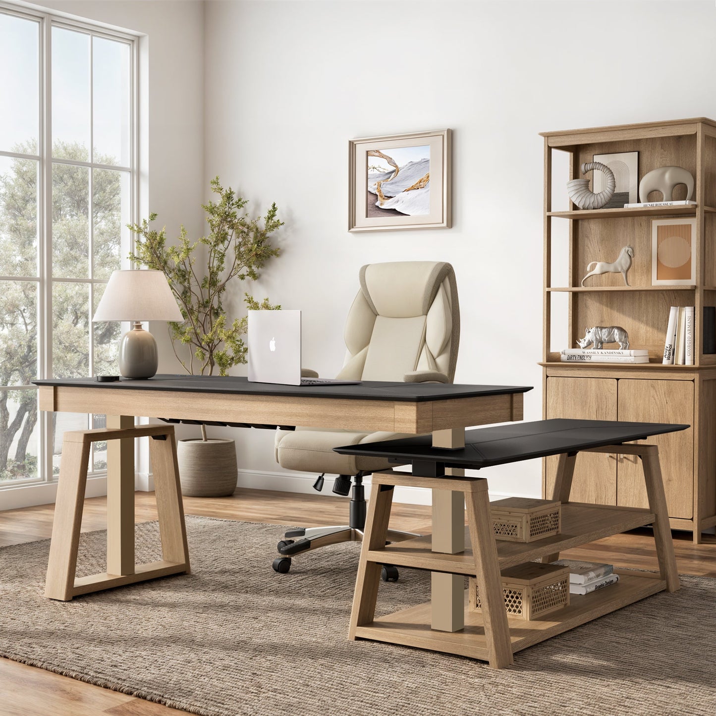 Eureka Ark EX 60'' L Shape Executive Standing Desk with Storage Shelf Collection