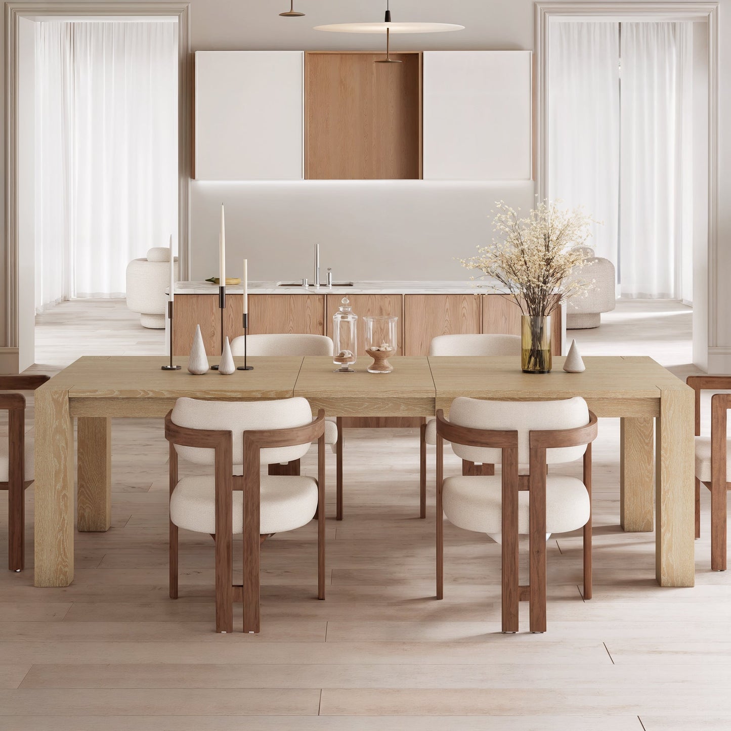 Elle Boucle Dining Chairs Set of 2, Walnut/Black