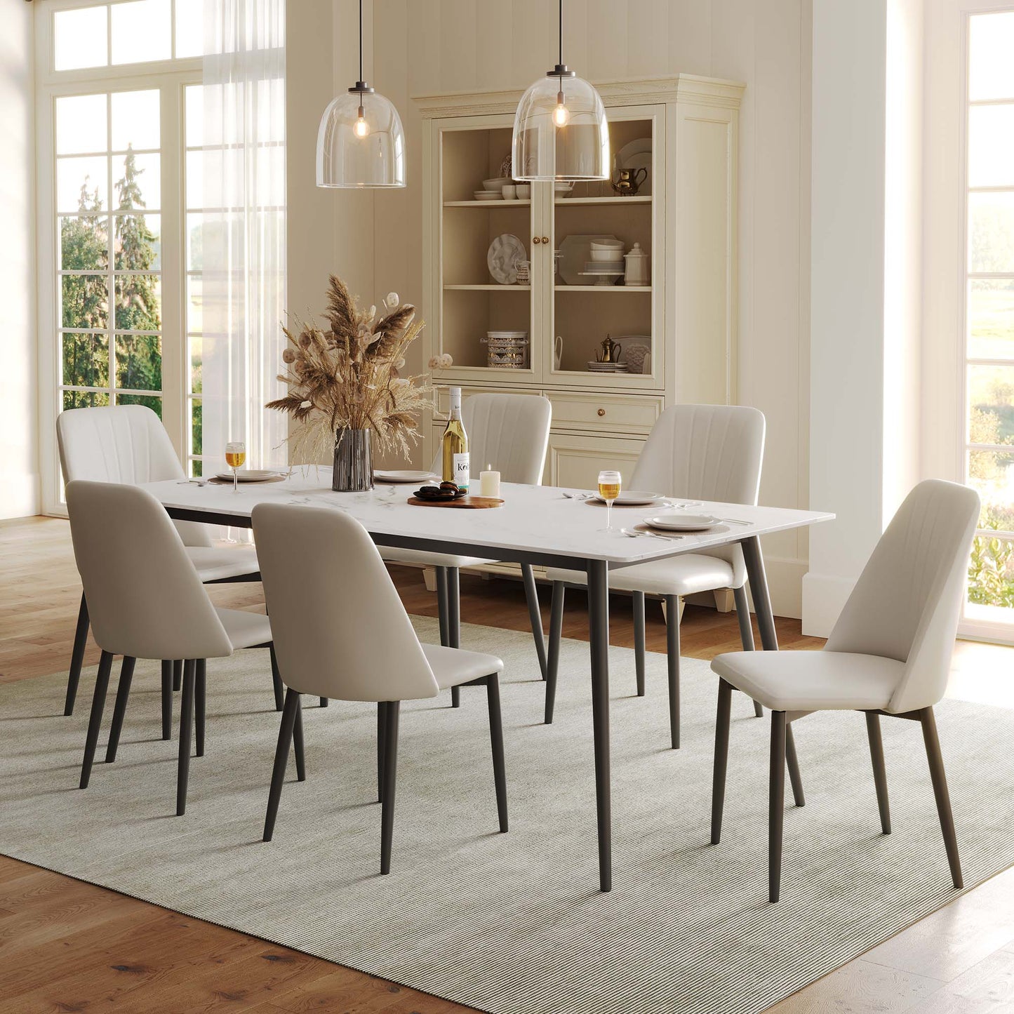 Modern Leather Dining Chairs Set of 2, Off-white | Eureka