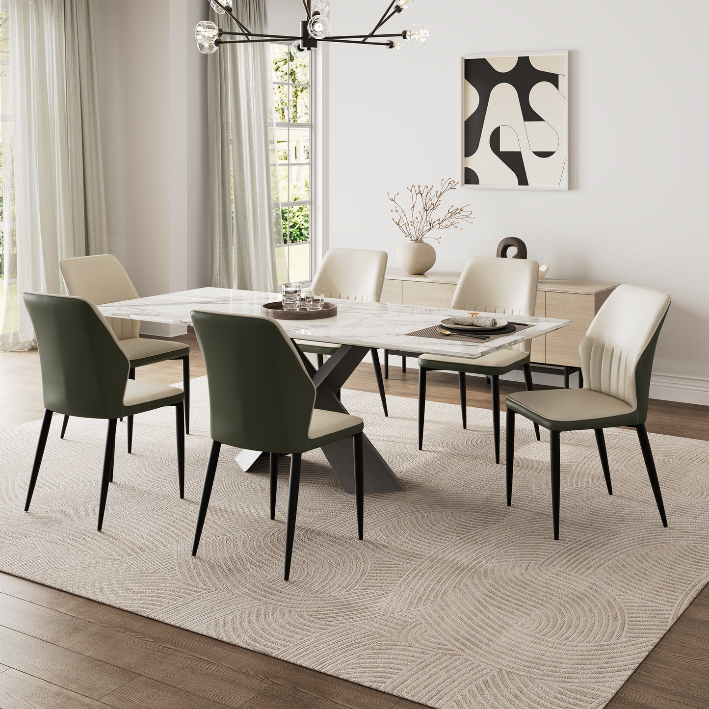 Eureka Ergonomic Dining Room with Gray & Bottle Green Modern Minimalist Two-tone Dining Chair Set of 2