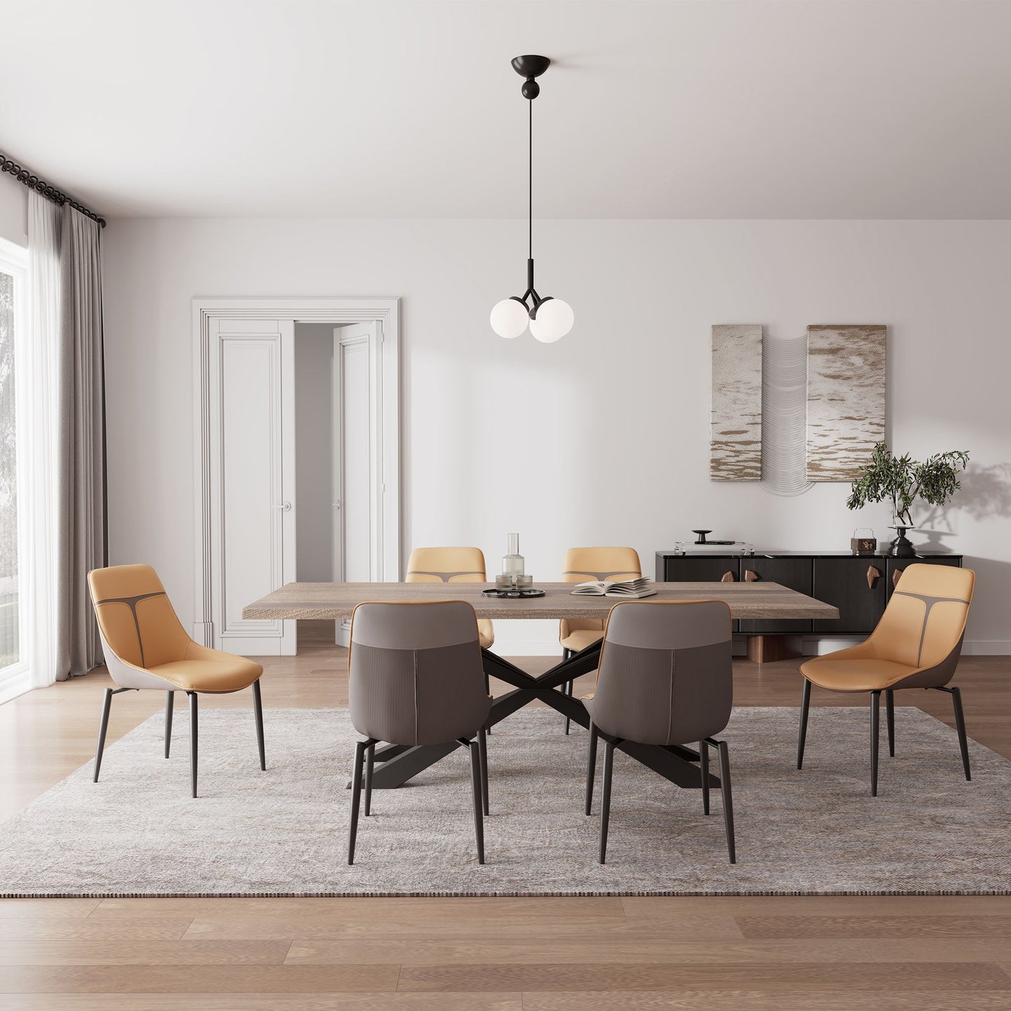 Modern Two-tone Dining Chairs Set of 2 with Pu Leather for Dining Room