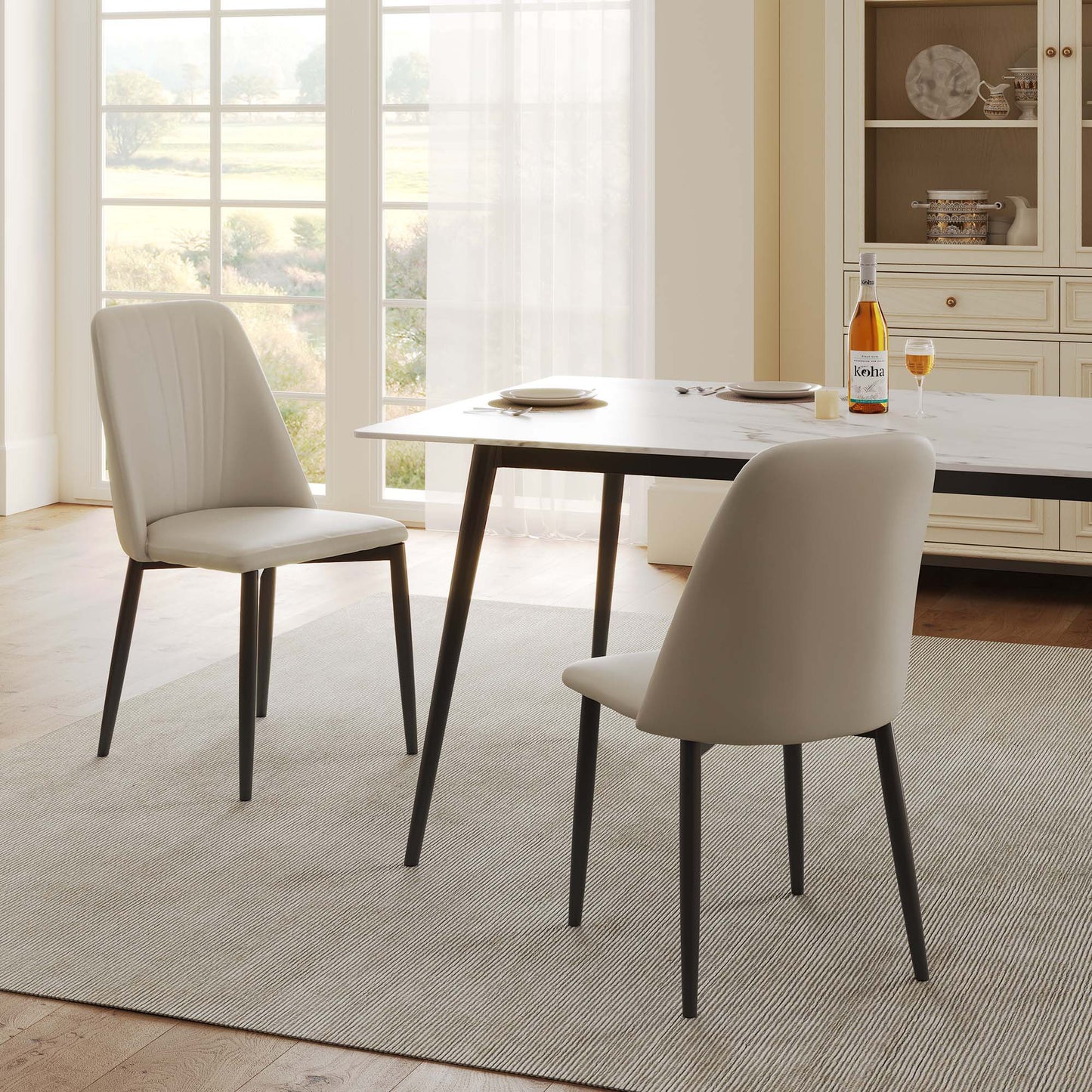 Modern Leather Dining Chairs Set of 2, Off-white | Eureka
