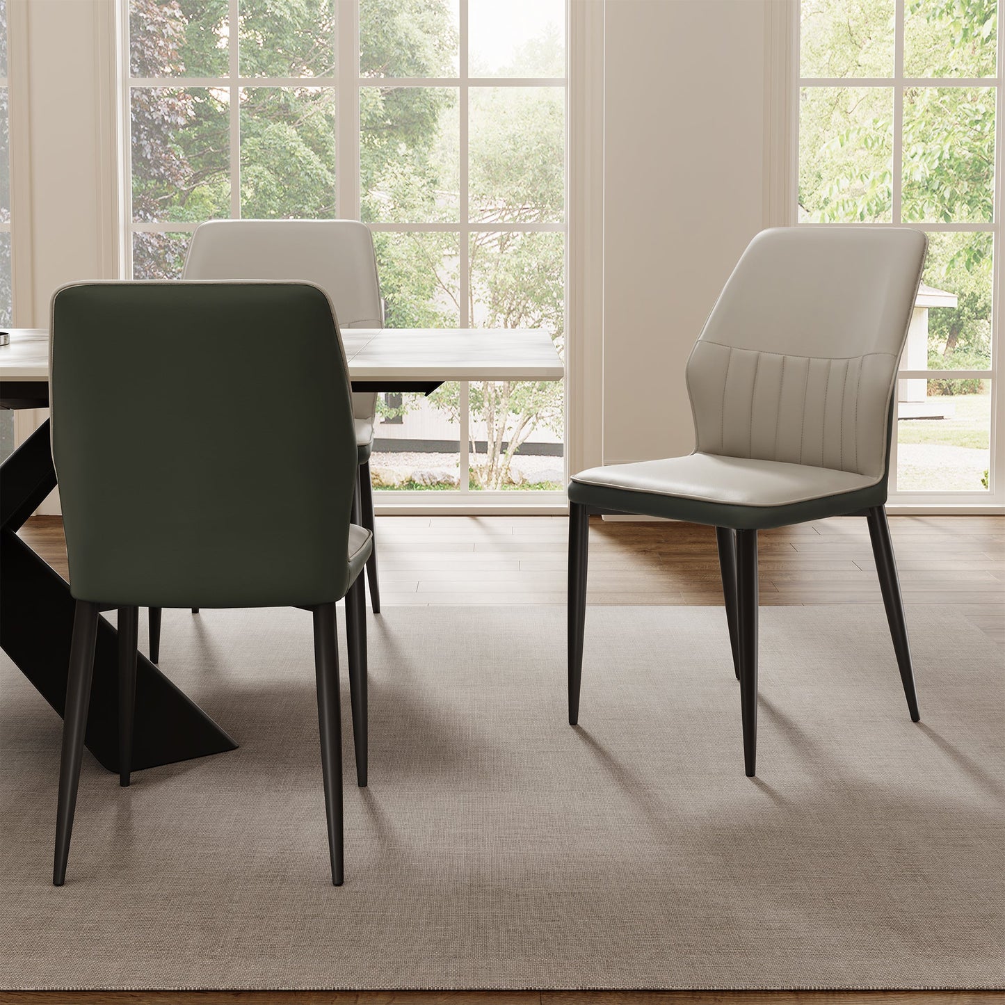 Ember, Upholstered Dining Side Chair Set of 2, Gray & Bottle Green