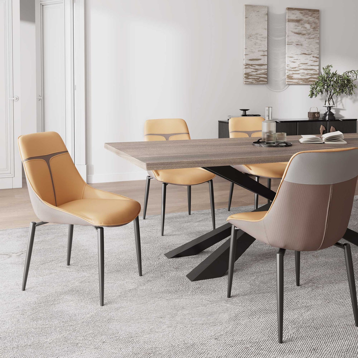 Modern Two-tone Dining Chairs Set of 2 with Pu Leather