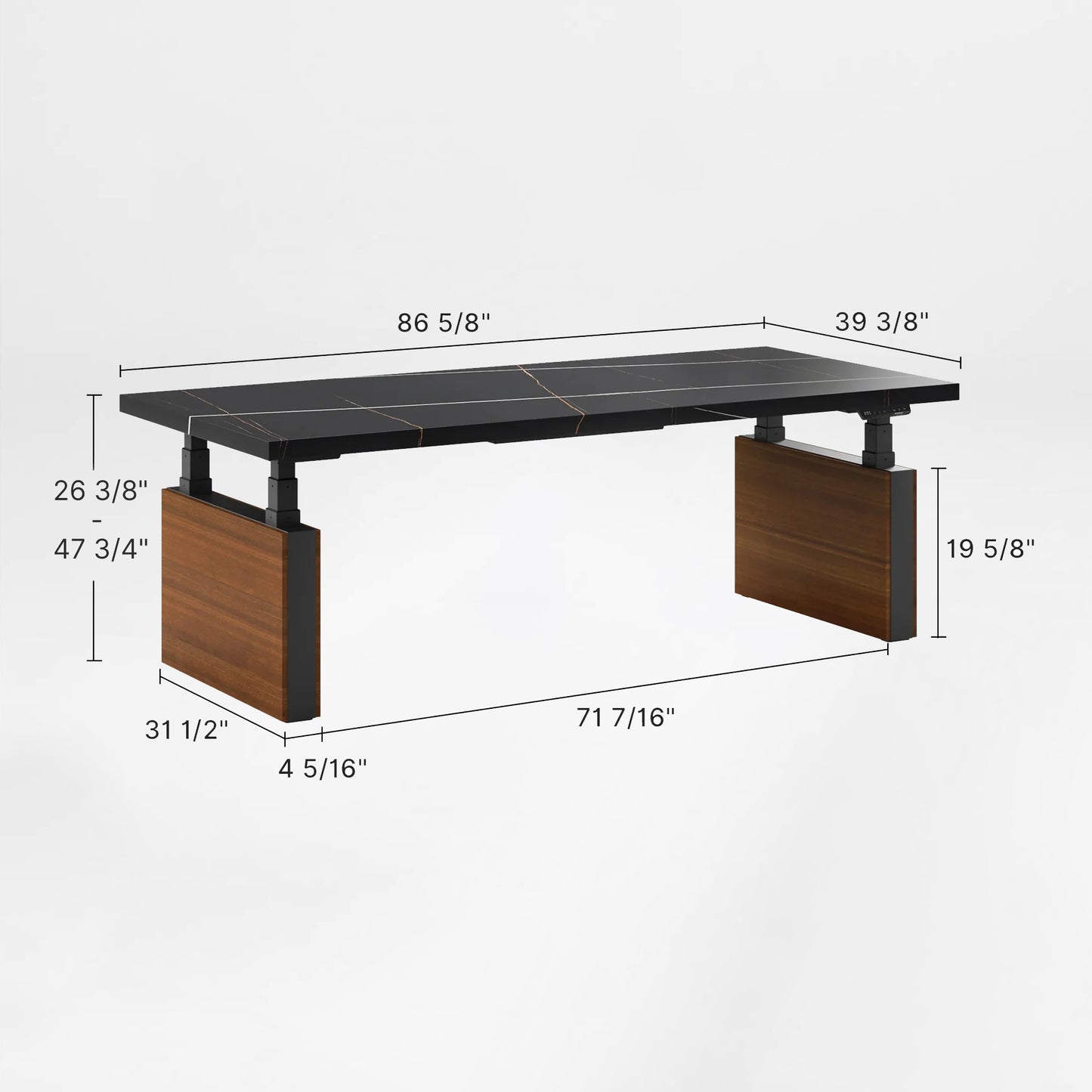 Zen Pro Executive Standing Desk (86"x39")_Dimension Drawing