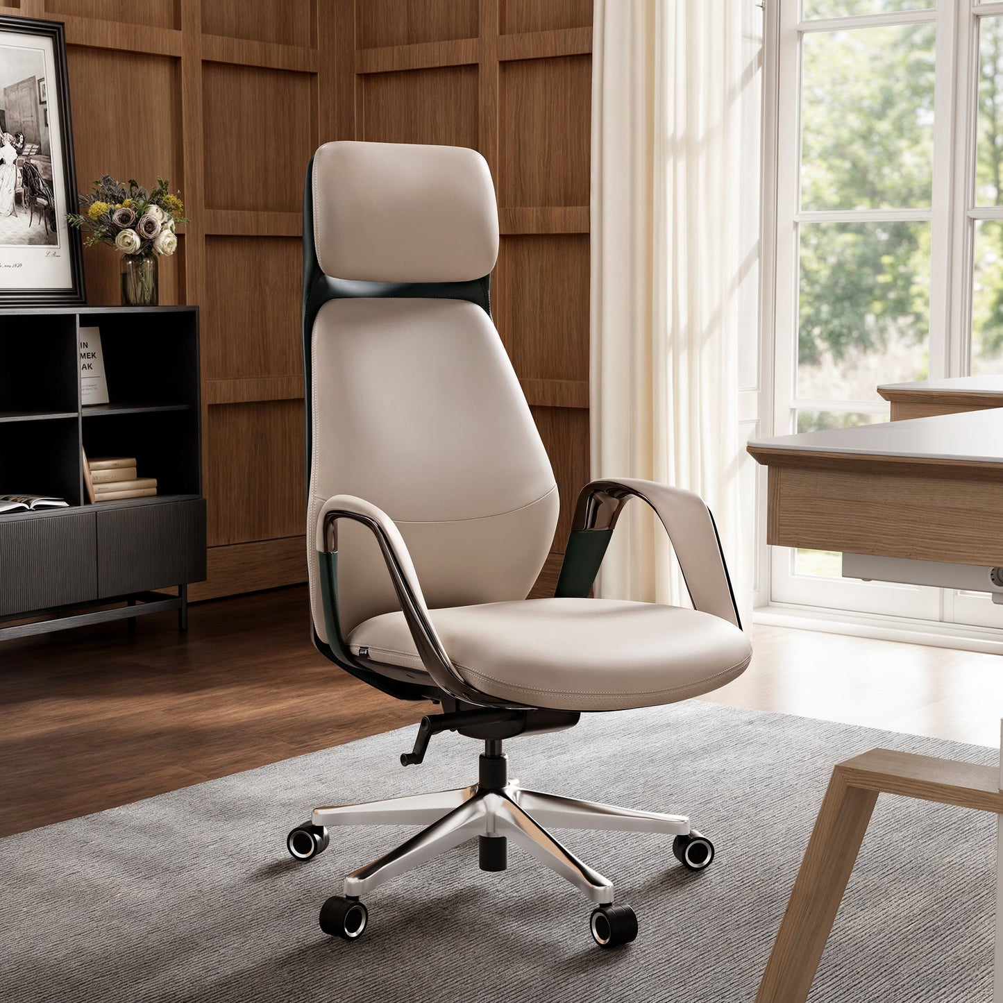 Eureka Ergonomic Top Genuine Leather High end Executive Home Office chair Off-White