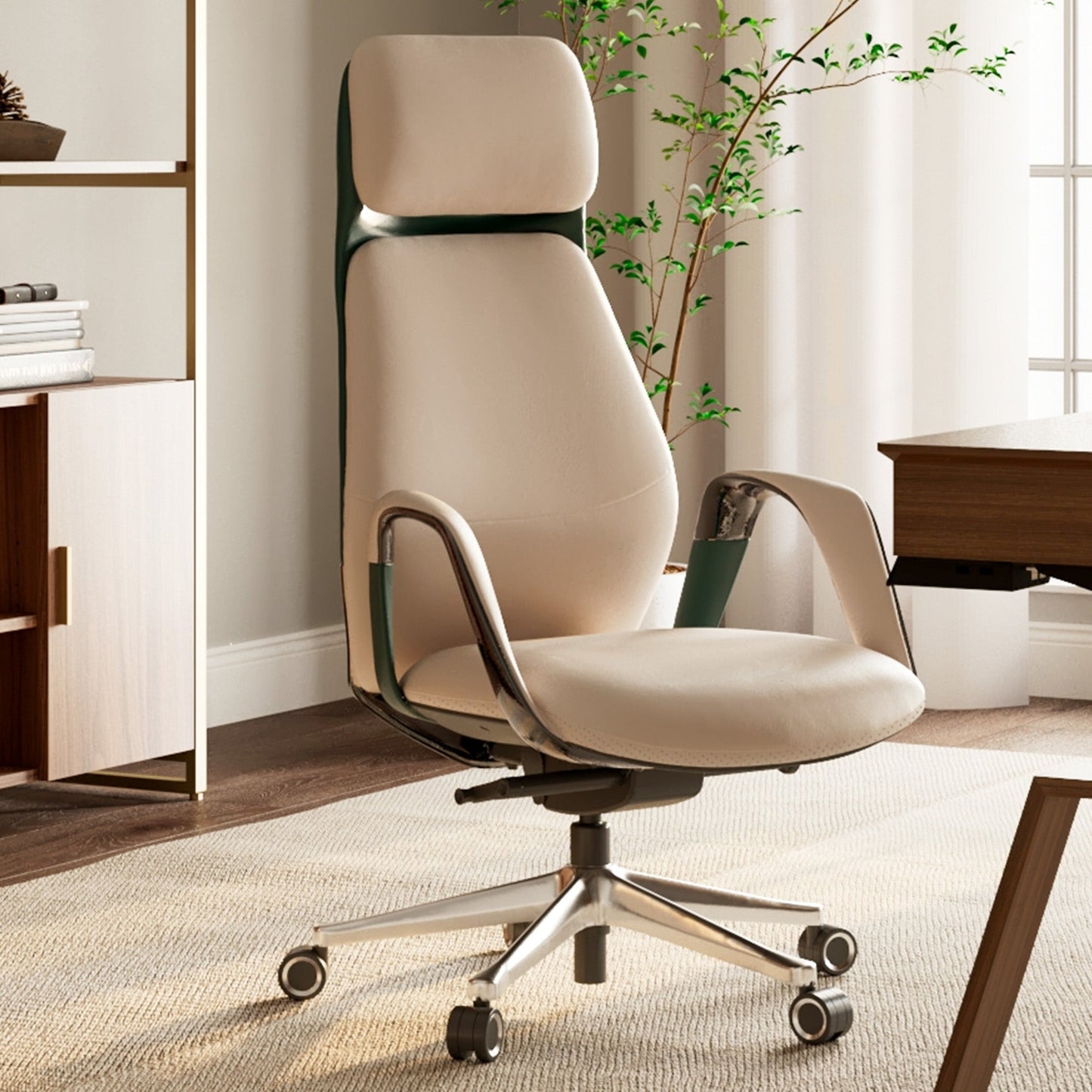 Eureka Ergonomic best high end genuine leather executive office chair, Off-White SERENE