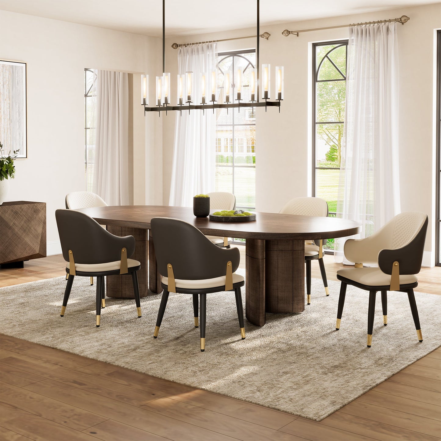 Eureka Ergonomic Dining Room with Beige & Dark Brown Modern Synthetic Leather Dining Chairs Set of 2  