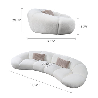 Adele, 141" Modern Curved Sofa White Dimensions
