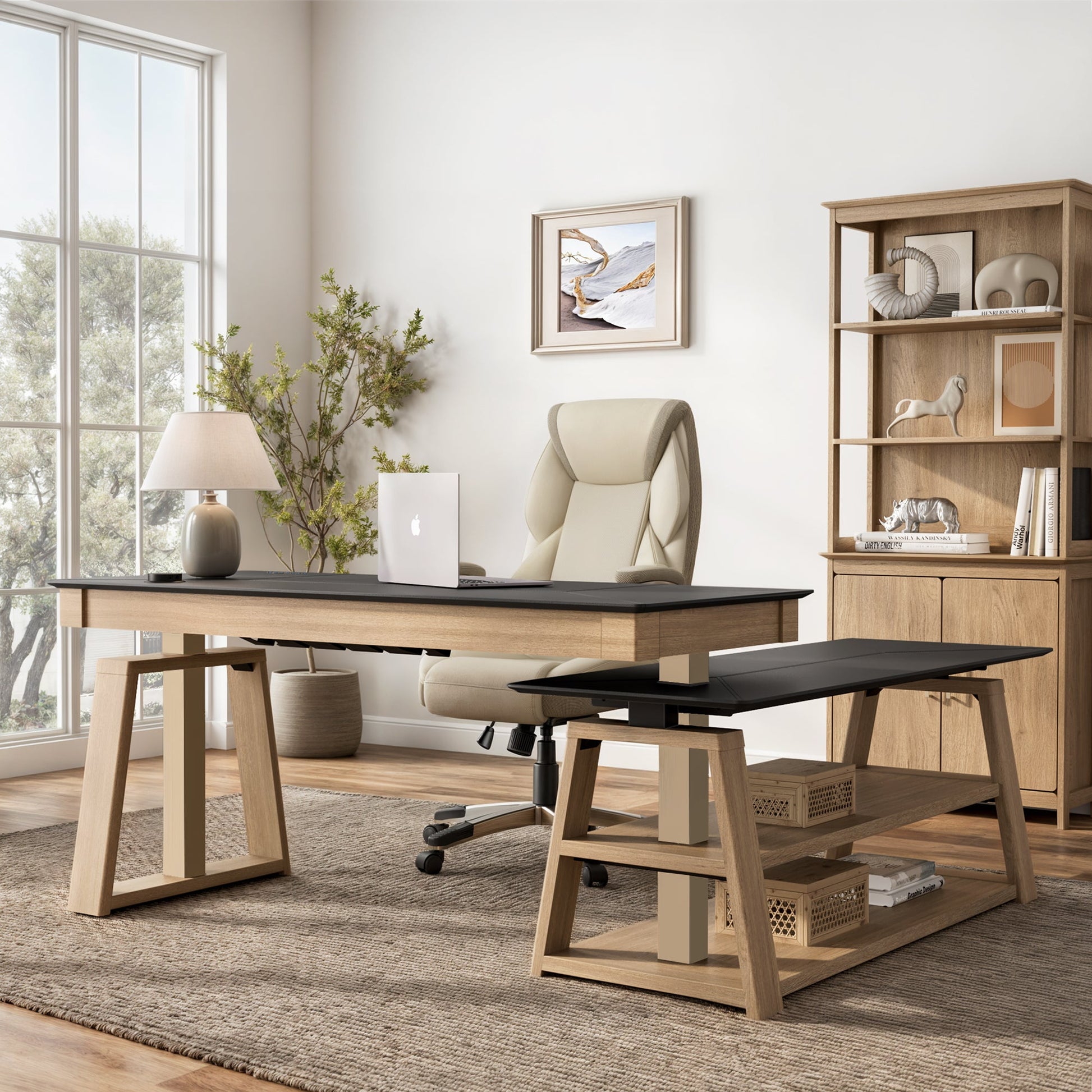Eureka Ark EX 60'' L Shape Executive Standing Desk with Storage Shelf Collection