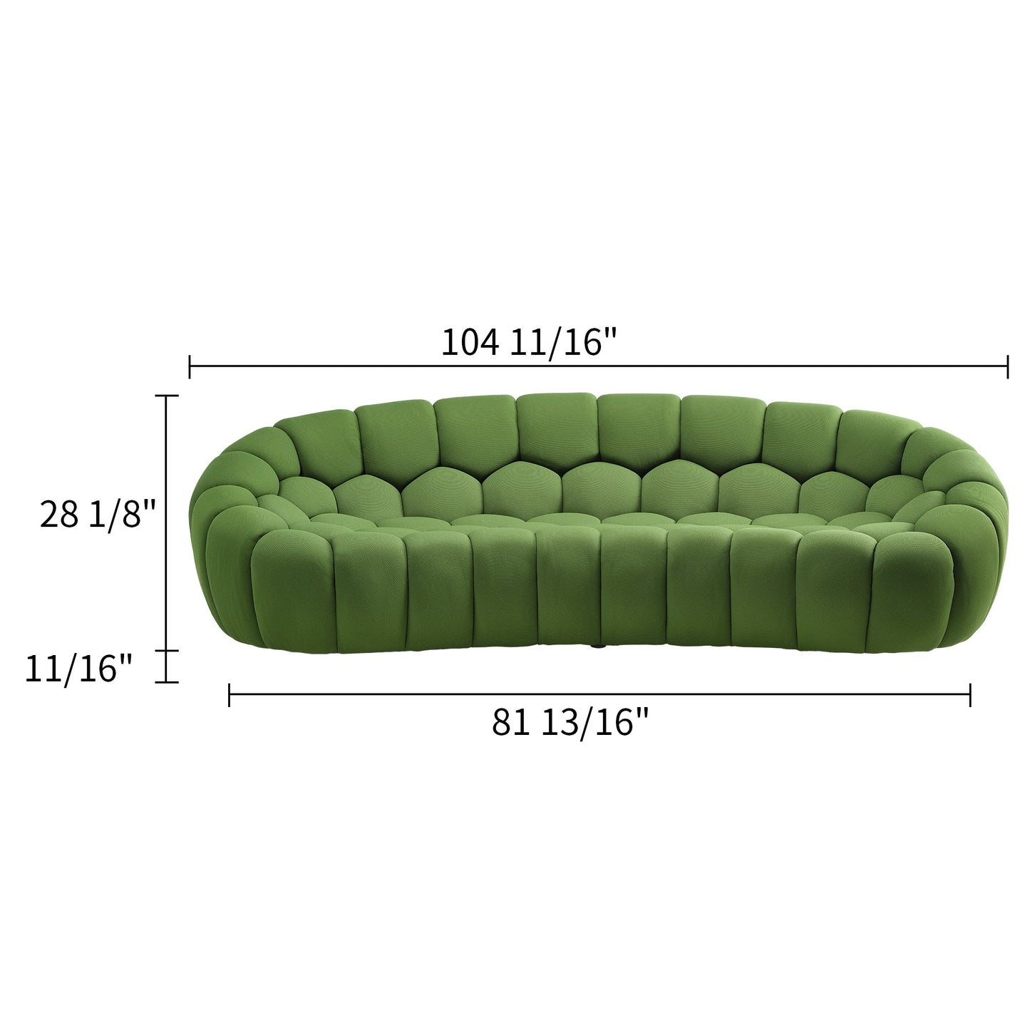 Luca, Modern 3-Seater Sofa, Green Dimensions