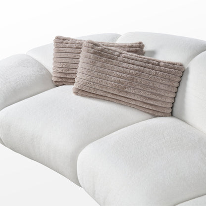 Adele, 141" Modern Curved Sofa Imitated Polar Bear Fabric with Plush Pillows