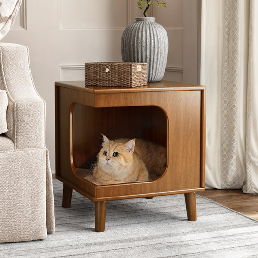 Eureka Ergonomic 15.94" Solid Wood Cat Bed & Side Table,Walnut