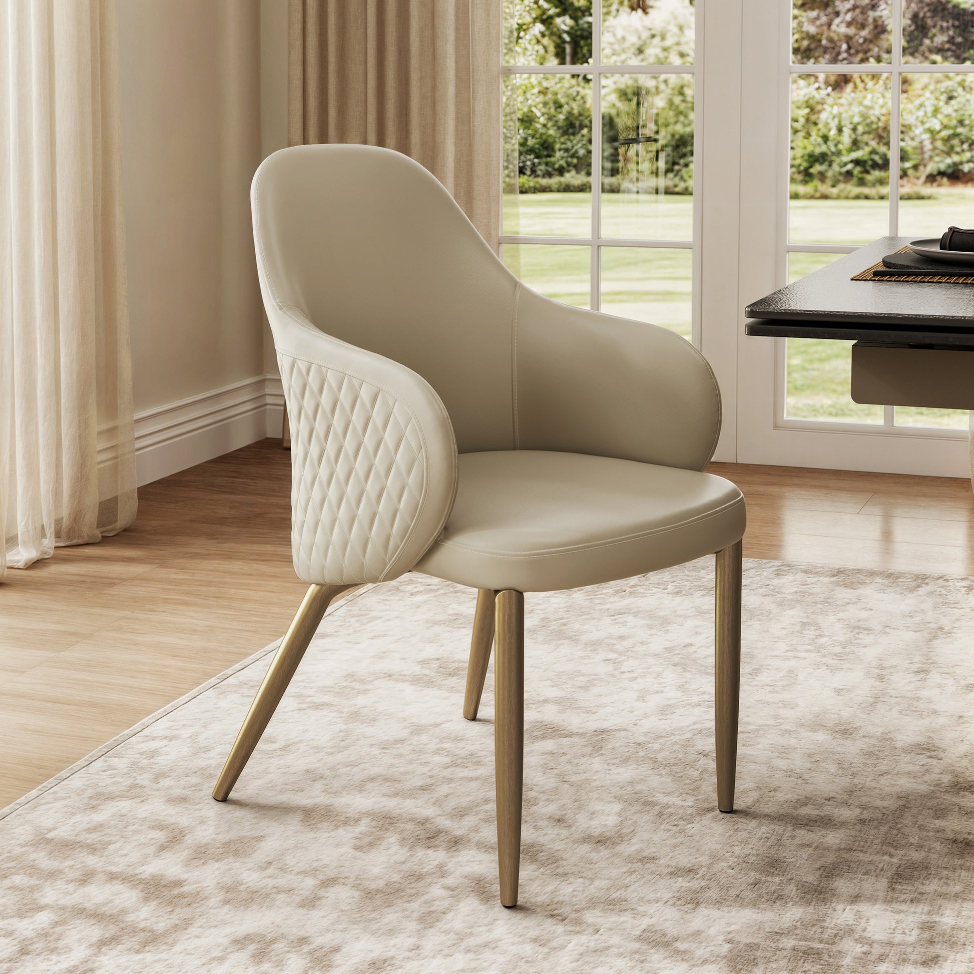 Acalay, Upholstered Dining Arm Chairs Set of 2, Beige View