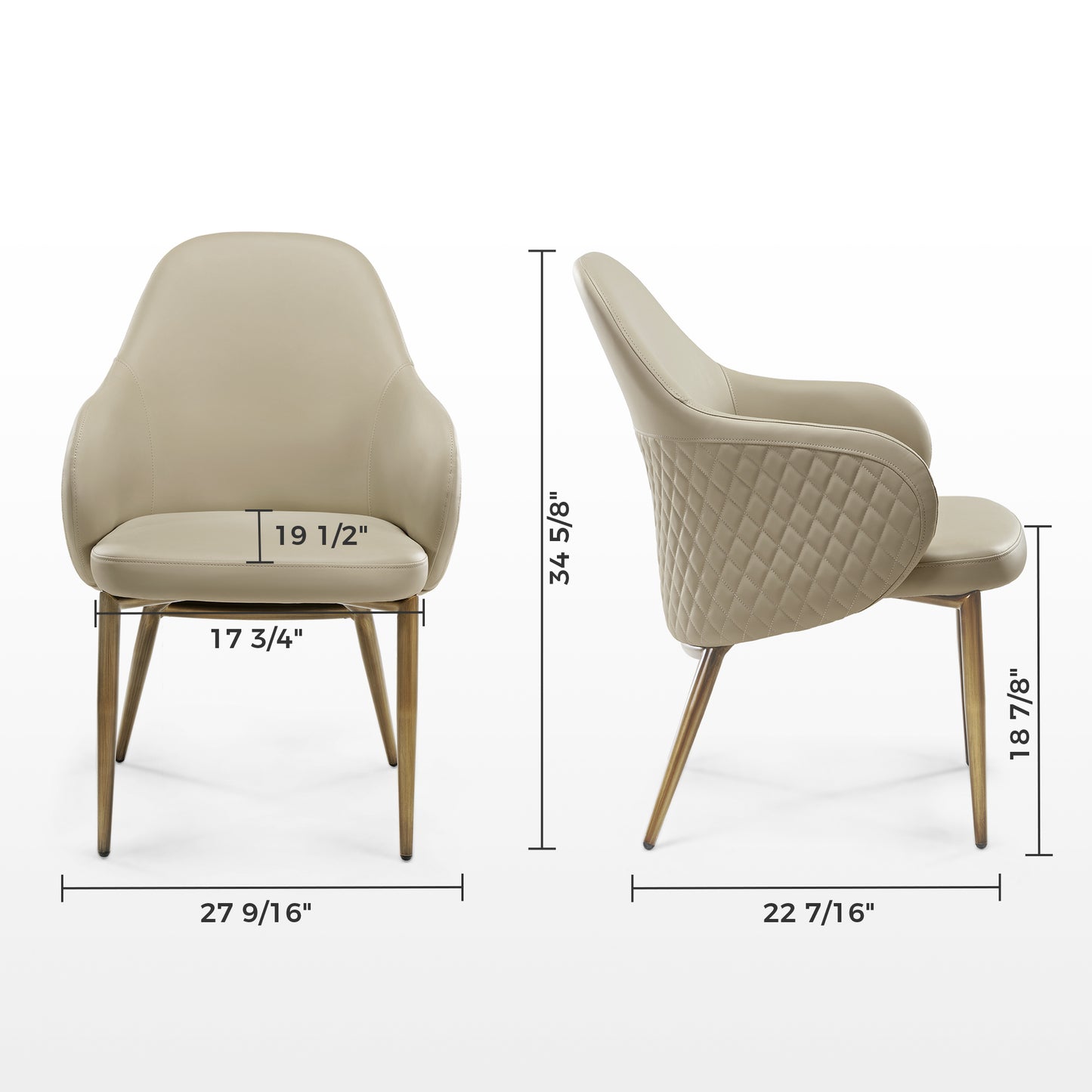 Acalay, Upholstered Dining Arm Chairs Set of 2, Beige Dimension Drawing