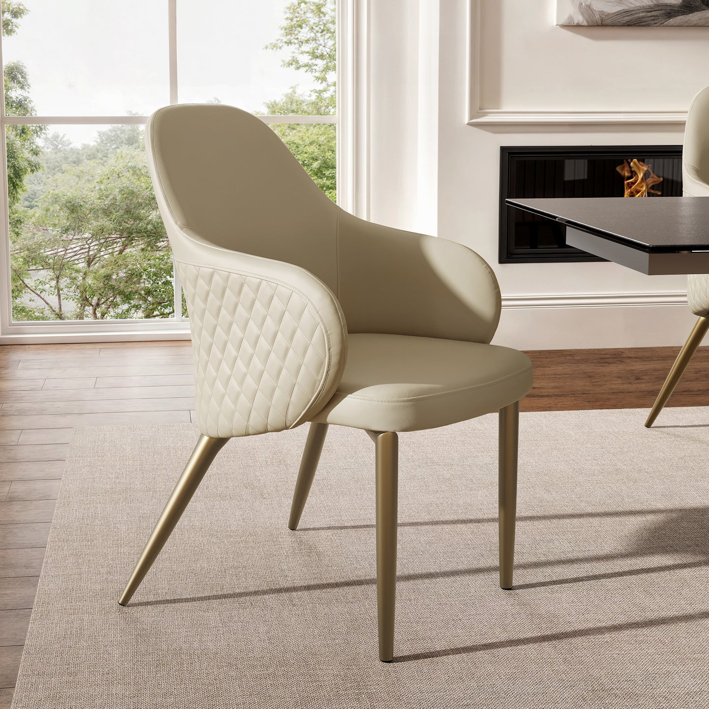 Acalay, Upholstered Dining Arm Chairs Set of 2, Beige Scene Diagram