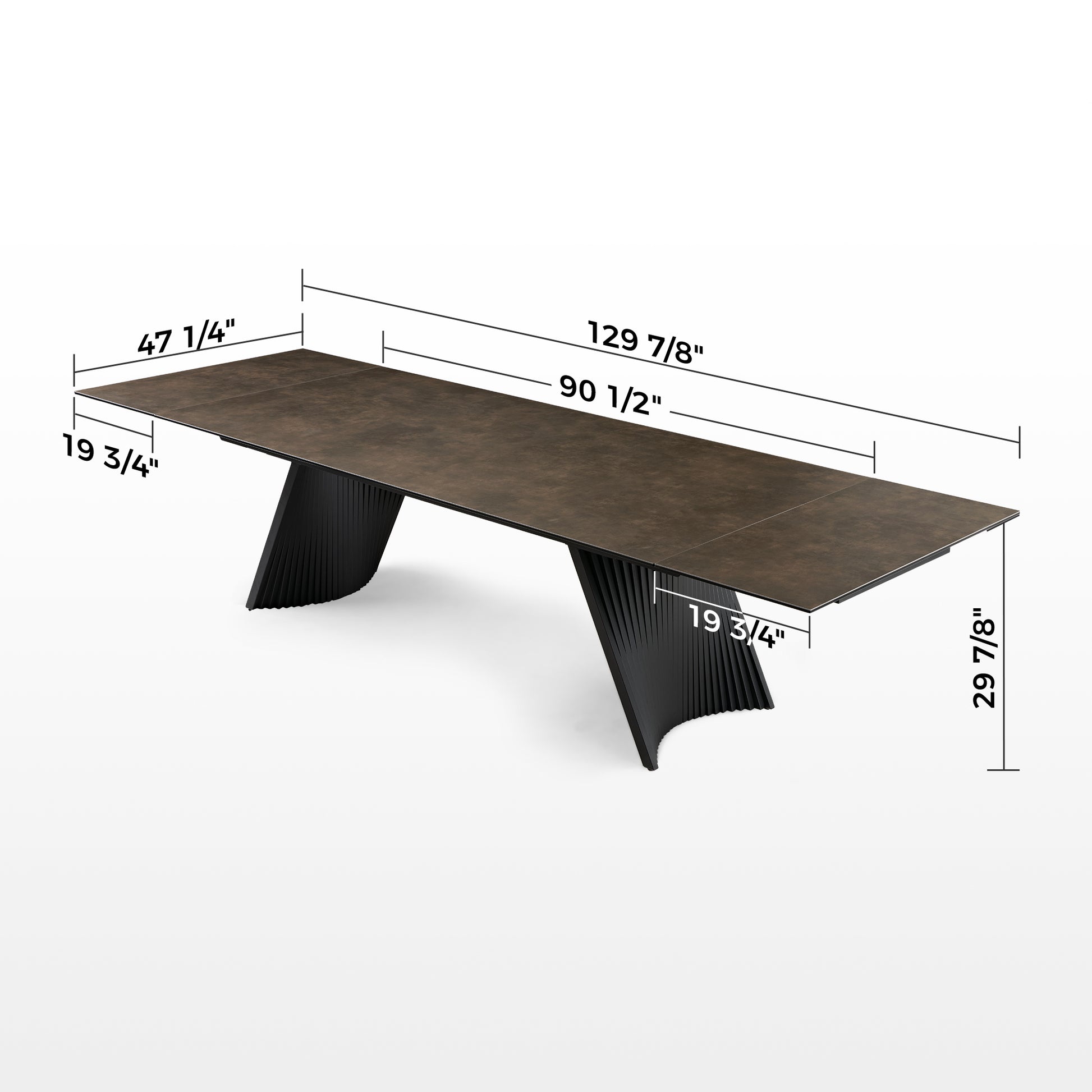 Charlotte, 90“-130” Extendable Dining Table Dimension Drawing