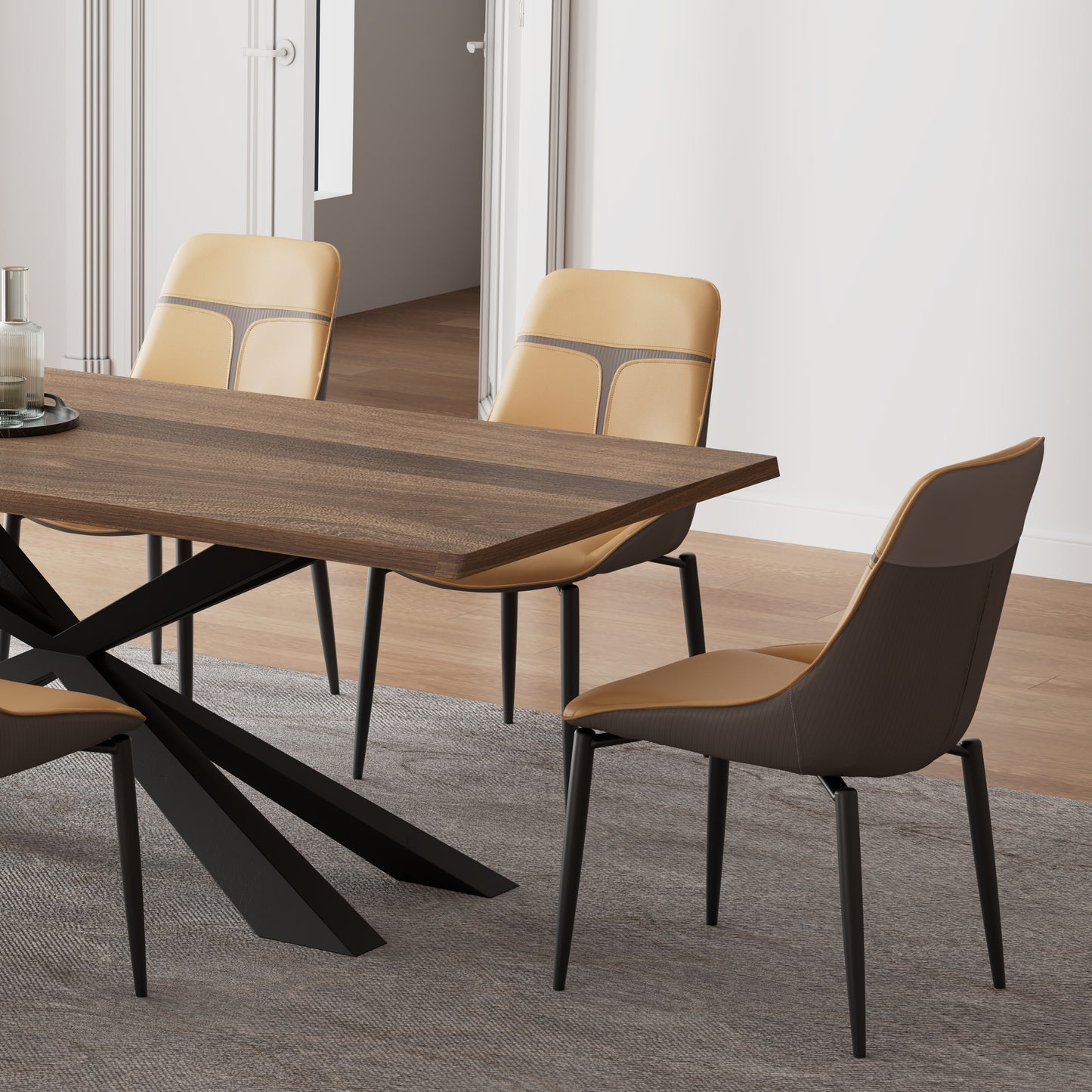 Couture, Upholstered Kitchen Dining Side Chairs Set of 2, Turmeric & Gray_Scene Diagram