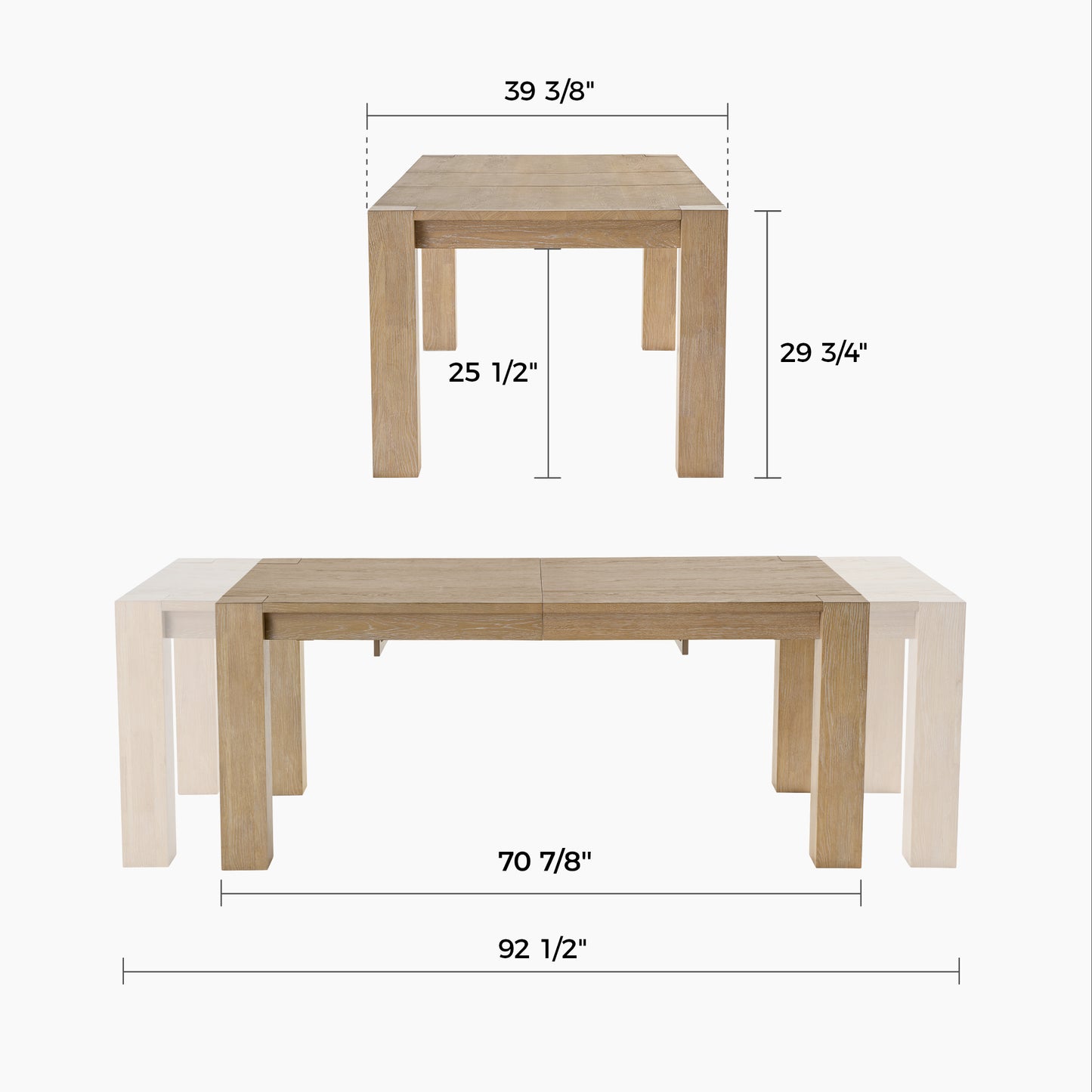 Edora, 70.9"-92.5" Extendable Kitchen Dining Table Dimension Drawing