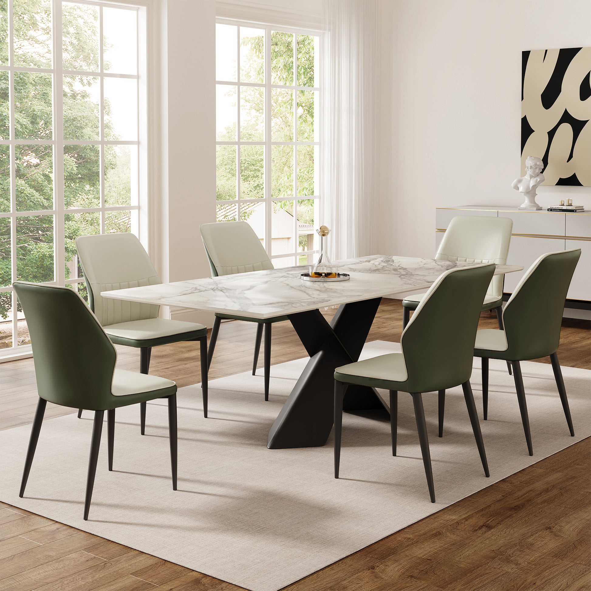 Ember, Upholstered Dining Side Chair Set of 2, Gray & Bottle Green Scene Diagram