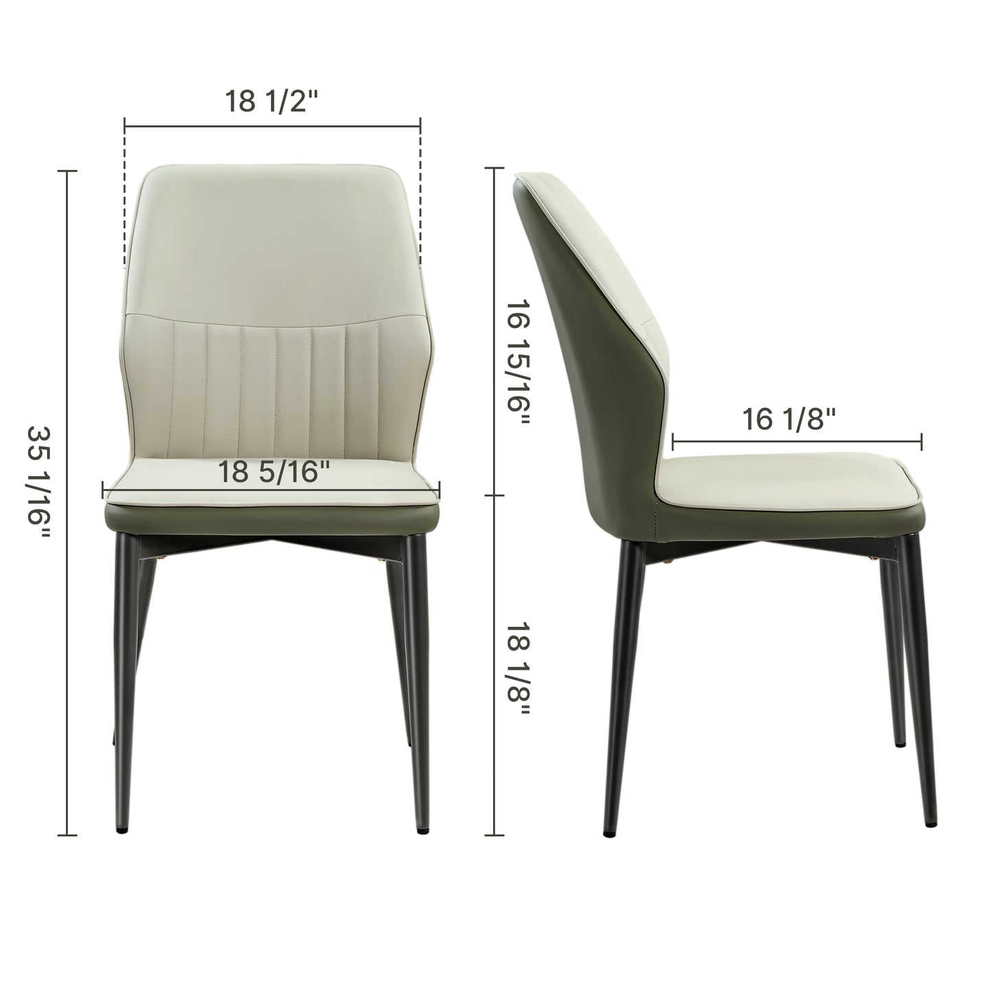 Ember, Upholstered Dining Side Chair Set of 2, Gray & Bottle Green Dimension Drawing