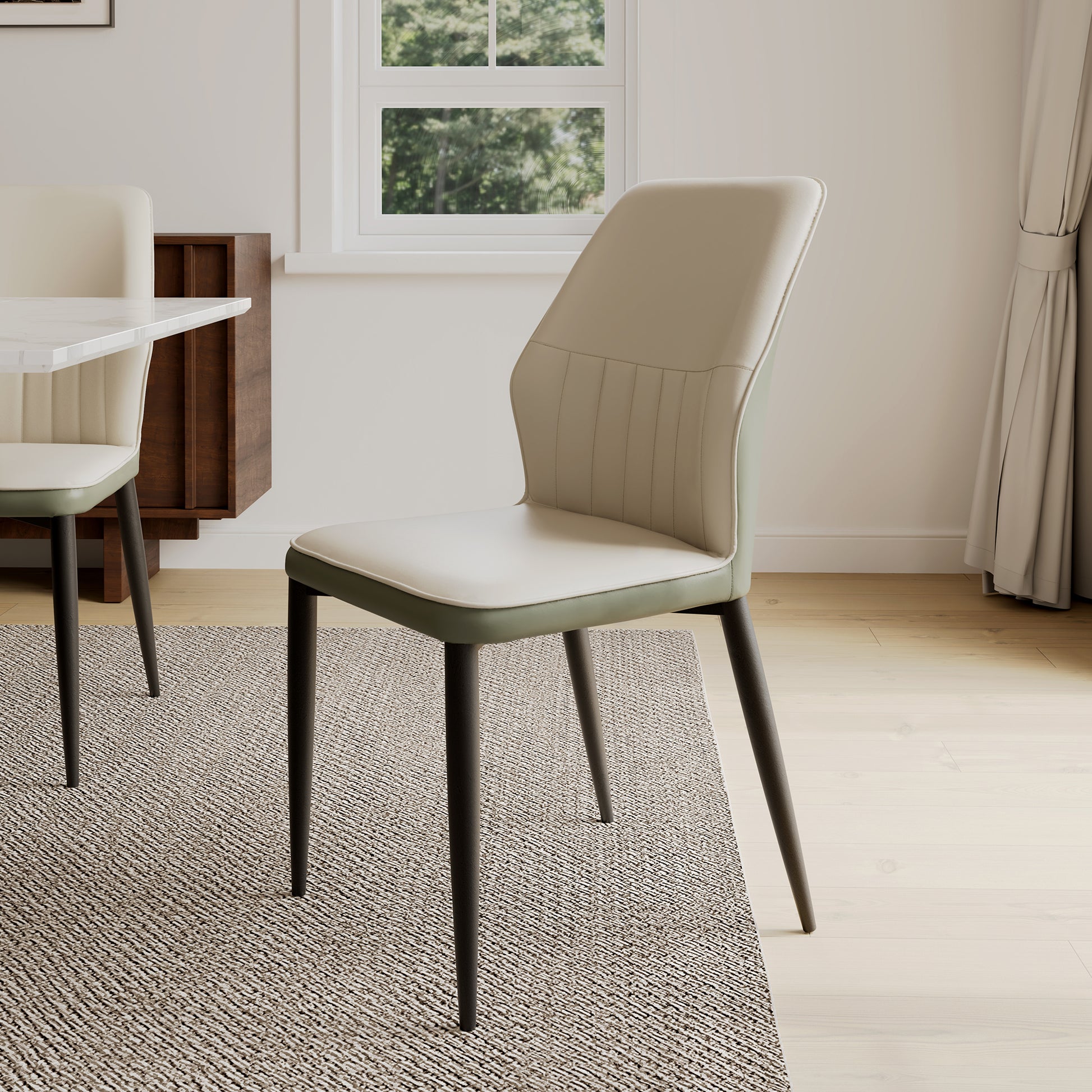 Ember, Upholstered Dining Side Chair Set of 2, Gray & Bottle Green Scene Diagram