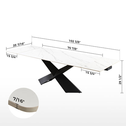 Evelyn, 70"-102" Extendable Kitchen Dining Table with Slate, White_Dimension Drawing
