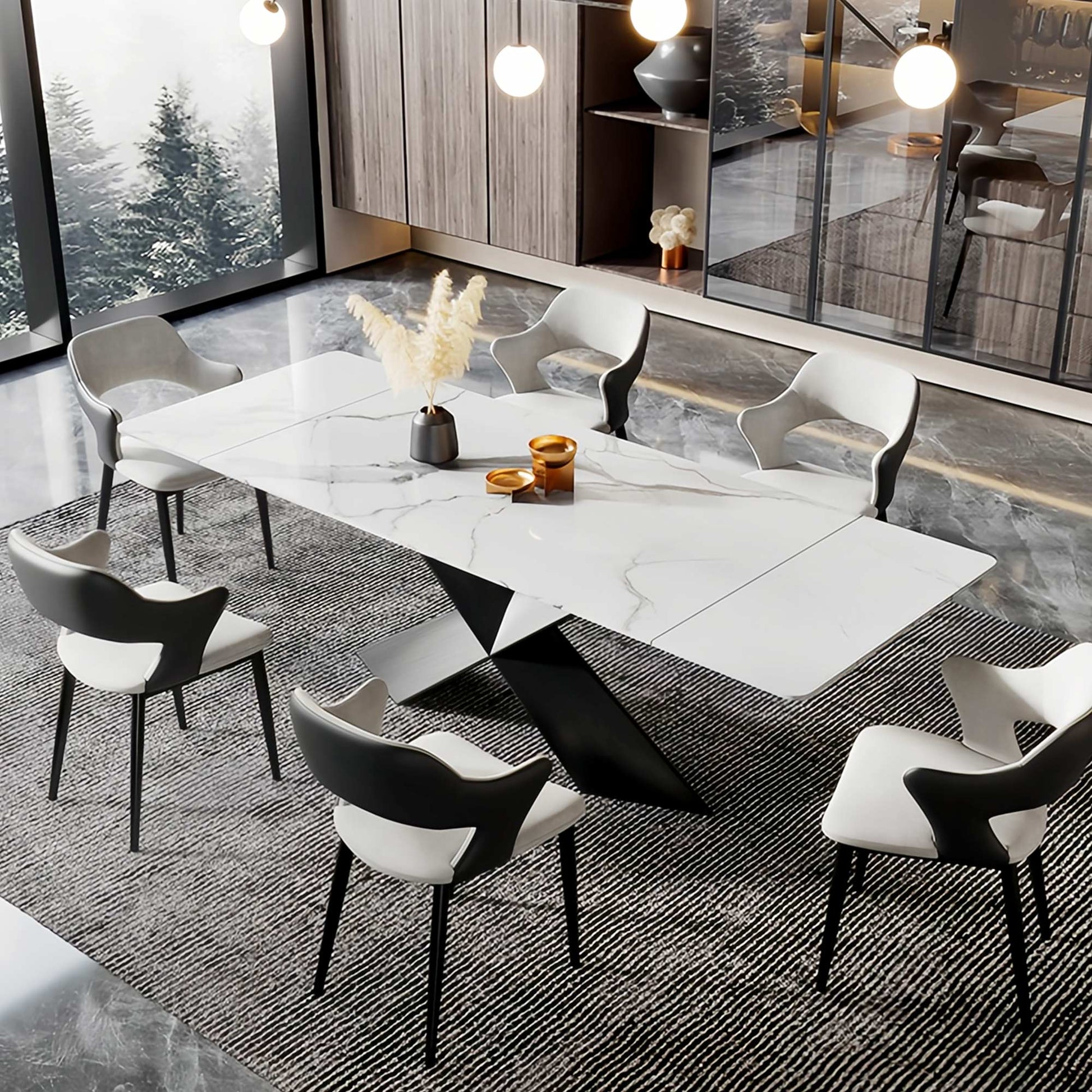 Evelyn, 70"-102" Extendable Kitchen Dining Table with Slate, White_Scene Diagram