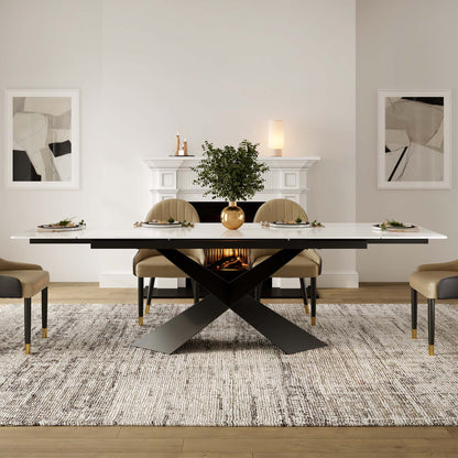 Evelyn, 70"-102" Extendable Kitchen Dining Table with Slate, White_Scene Diagram