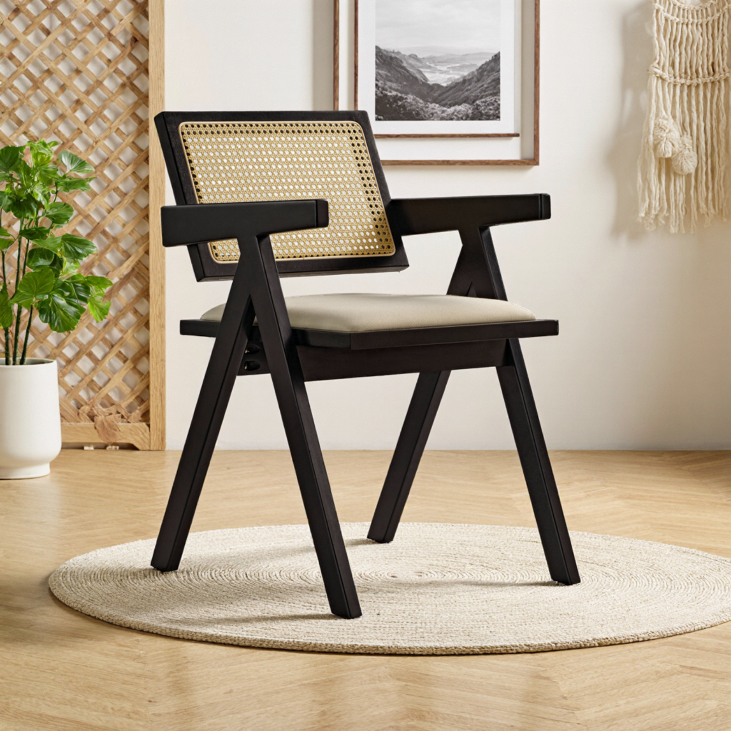 Mila Rattan Dining Chairs Set of 2, Walnut/Black View