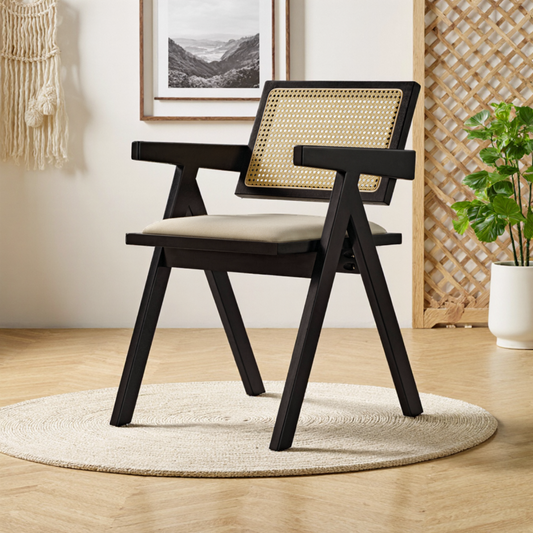 Mila Rattan Dining Chairs Set of 2, Walnut/Black View