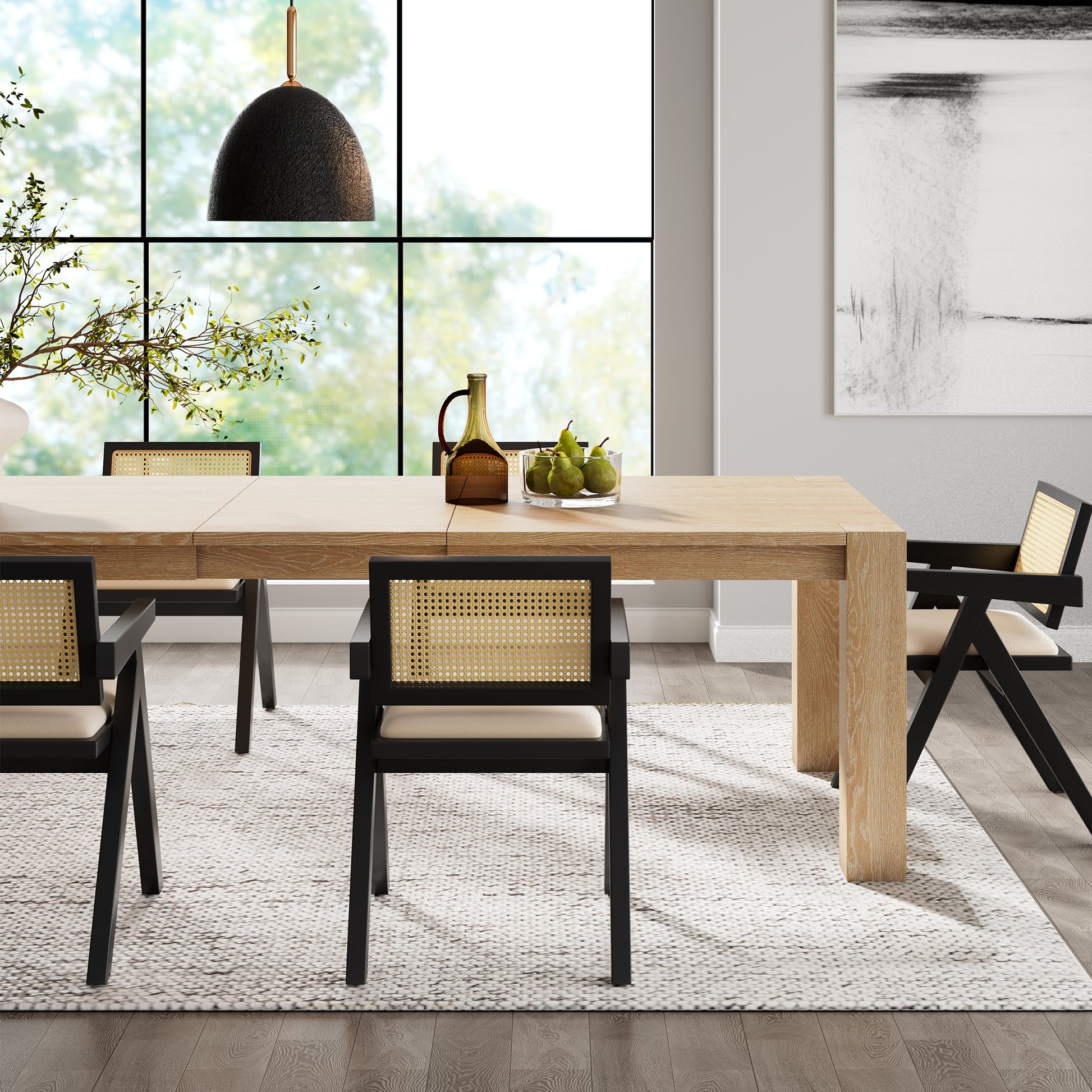 Mila Rattan Dining Chairs Set of 2, Walnut/Black Scene Diagram