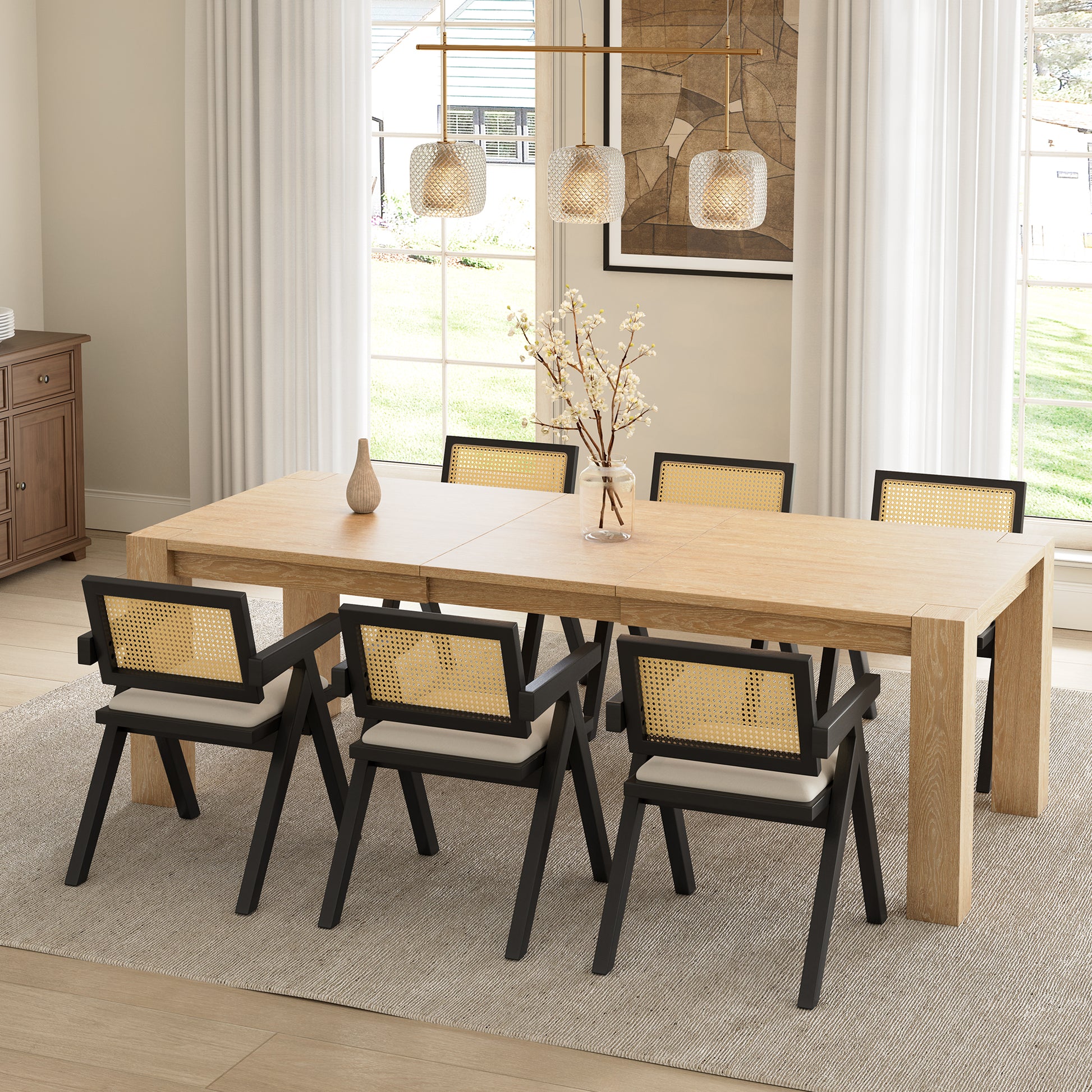 Mila Rattan Dining Chairs Set of 2, Walnut/Black Scene Diagram