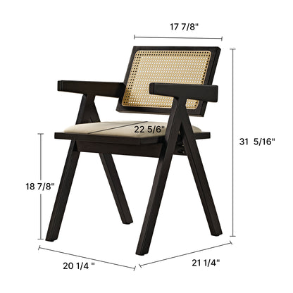 Mila Rattan Dining Chairs Set of 2, Walnut/Black Dimension Drawing