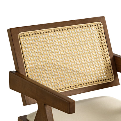 Mila Rattan Dining Chairs Set of 2, Walnut/Black Lumbar Support Diagram