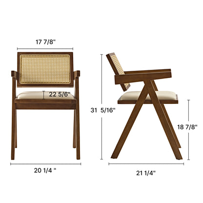 Mila Rattan Dining Chairs Set of 2, Walnut/Black Dimension Drawing