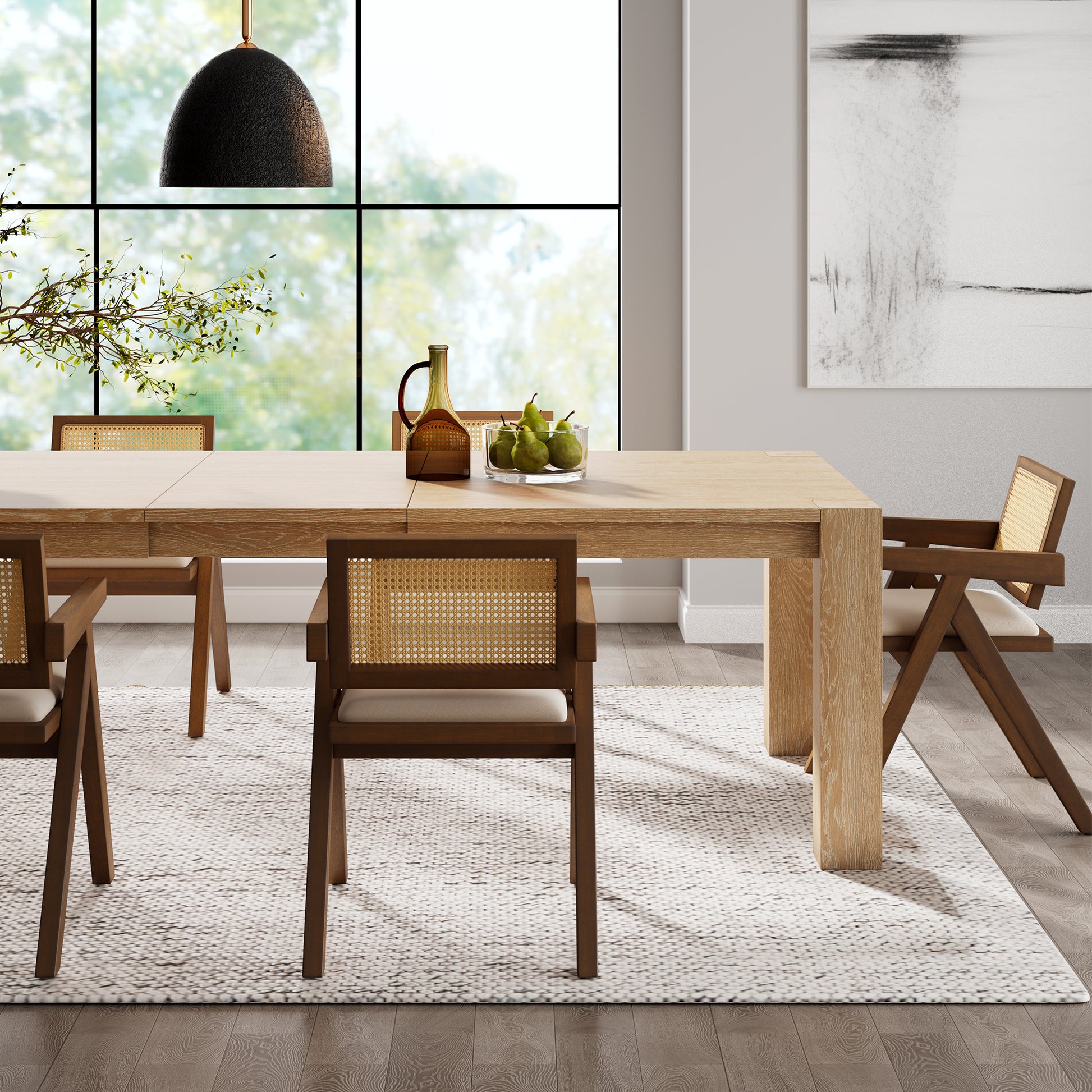 Mila Rattan Dining Chairs Set of 2, Walnut/Black Scene Diagram