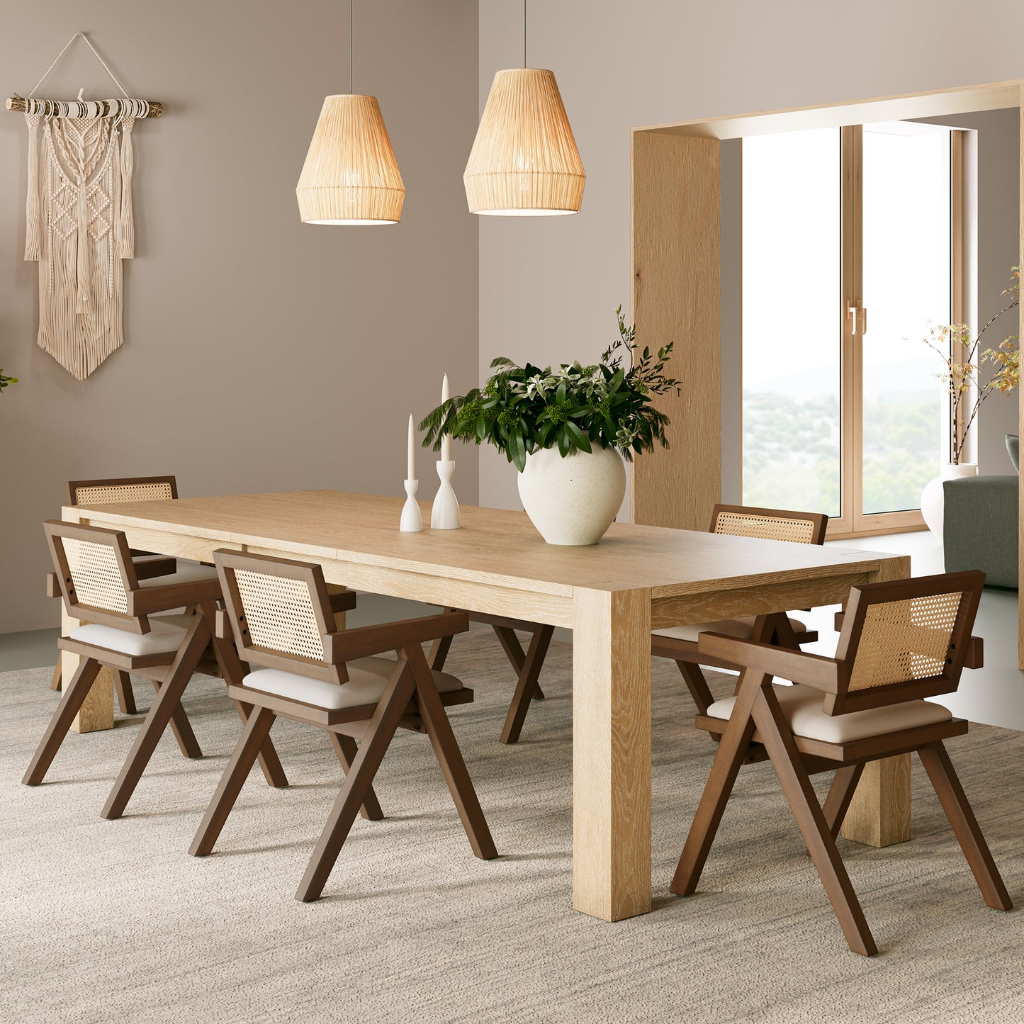 Mila Rattan Dining Chairs Set of 2, Walnut/Black Scene Diagram