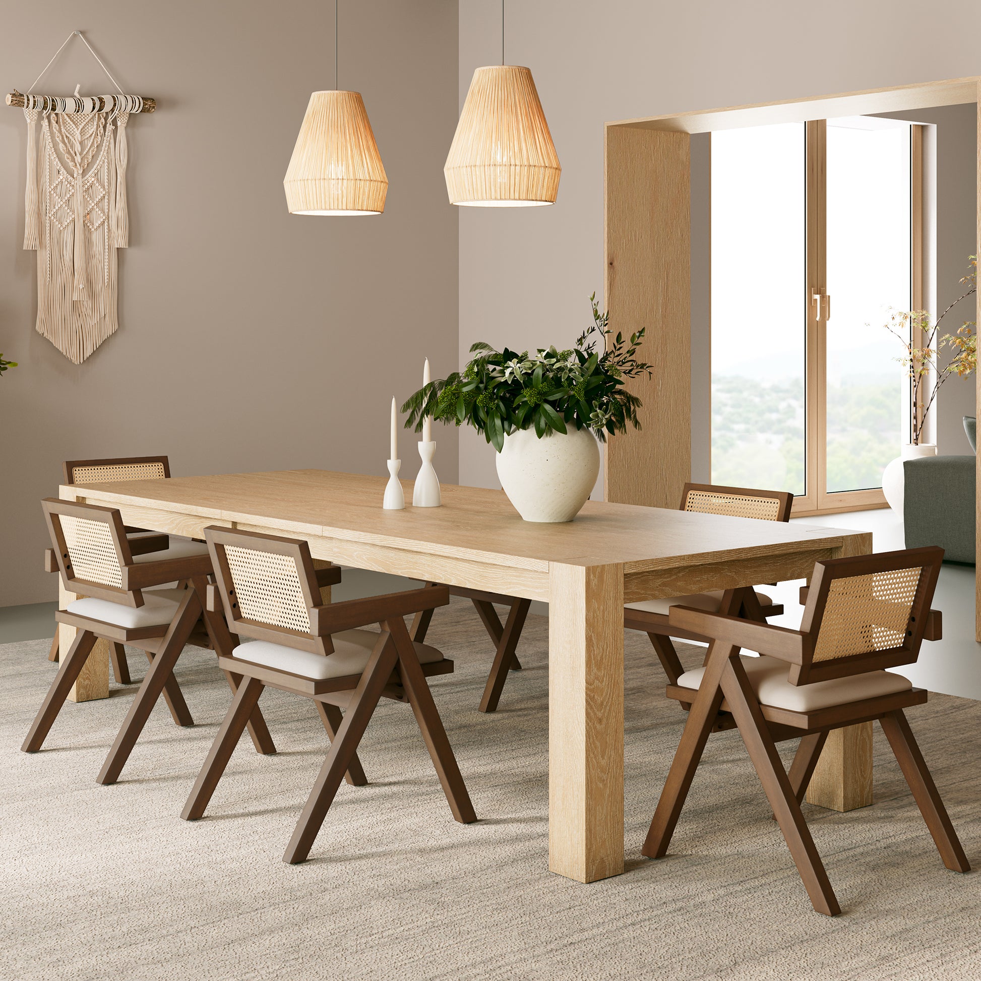 Mila Rattan Dining Chairs Set of 2, Walnut/Black Scene Diagram