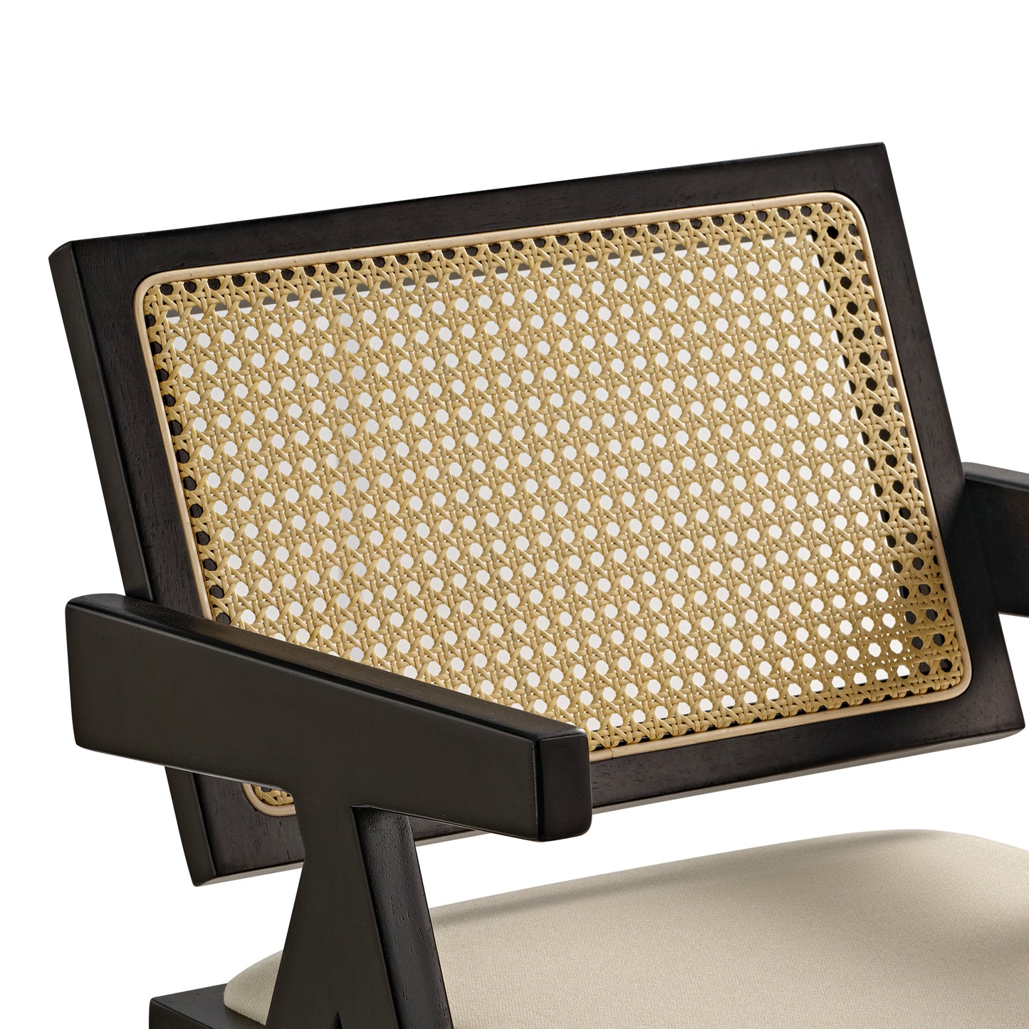 Mila Rattan Dining Chairs Set of 2, Walnut/Black Lumbar Support Diagram