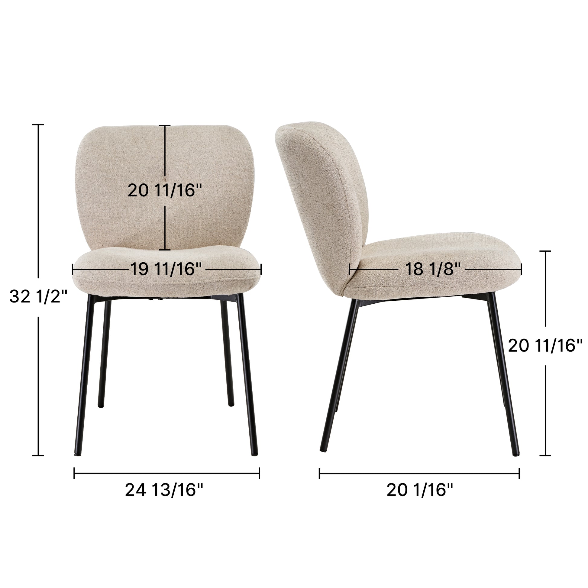 Sage, Upholstered Kitchen Dining Side Chairs, Set of 2_Dimension Drawing