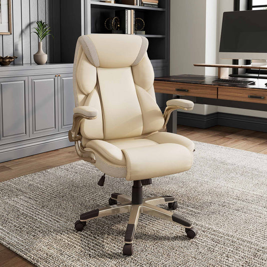 Eureka Ergonomic, Home Office Chair, Off white, Lifestyle on hardwood with two drawer standing desk,XL