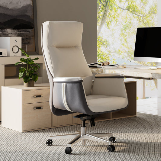 Eureka Ergonomic comfy leather executive office chair with high back, Beige Gray Royall II
