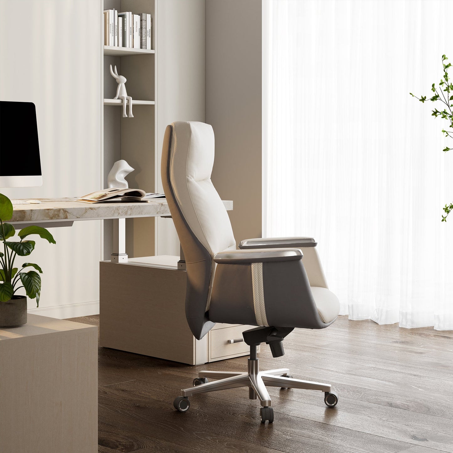 Eureka Ergonomic morden leather beautiful executive office chair, Beige Gray
